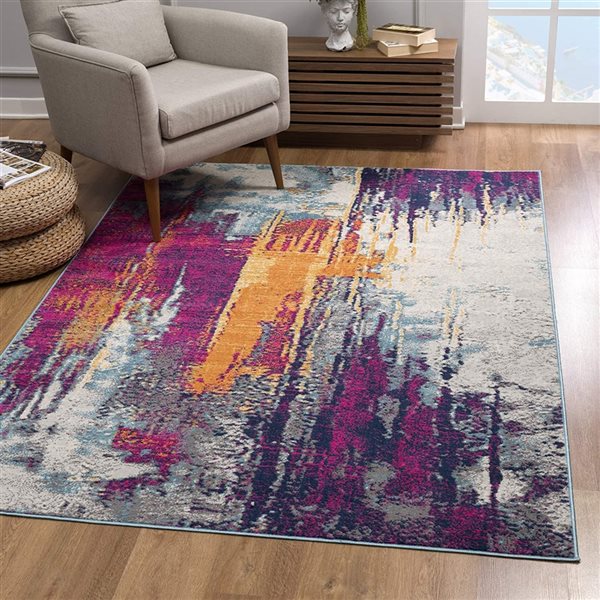 Rug Branch Abstract Mid-Century Modern Purple Orange Indoor Doormat Rug - 2x4