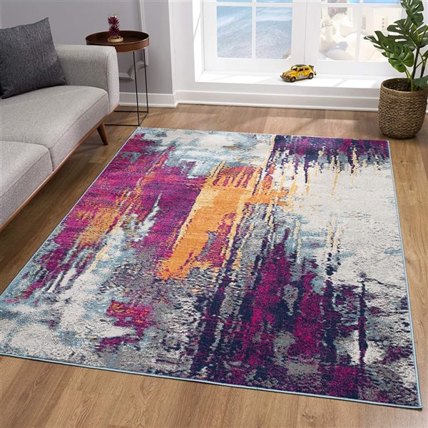 Rug Branch Abstract Mid-Century Modern Purple Orange Indoor Doormat Rug - 2x4