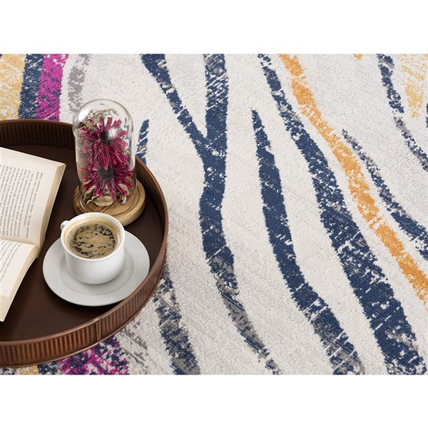 Rug Branch Contemporary Boho Zebra Beige Blue Indoor Doormat Rug - 2x4