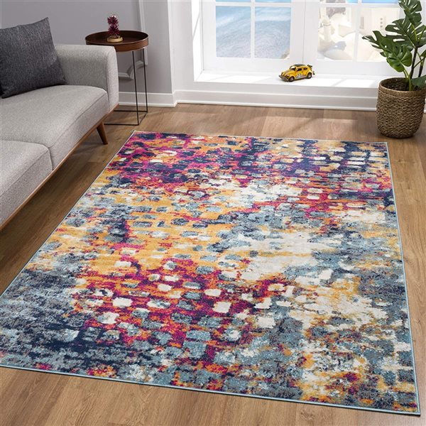 Rug Branch Abstract Boho  Yellow Blue Indoor Doormat Rug - 2x5