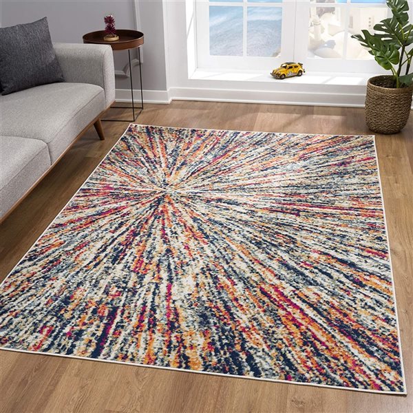 Rug Branch Geometric Mid-Century Modern  Beige Blue Indoor Doormat Rug - 2x4