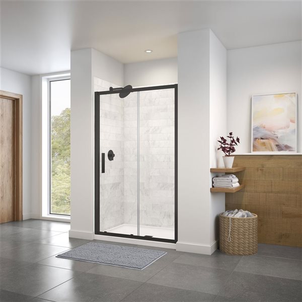 Porte de douche coulissante de 43,5 po à 45 po l. x 72 po h. Connect par MAAX, noir mat/verre clair