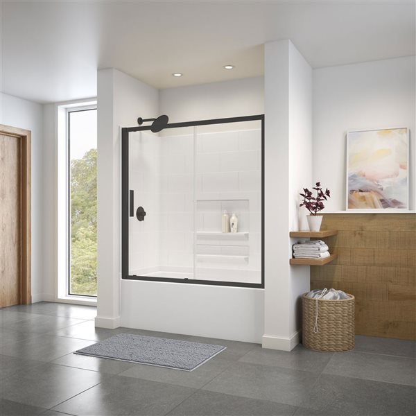 MAAX Connect 55.5-in to 57-in W x 57-in H Sliding Bathtub Door in Matte Black and Clear Glass