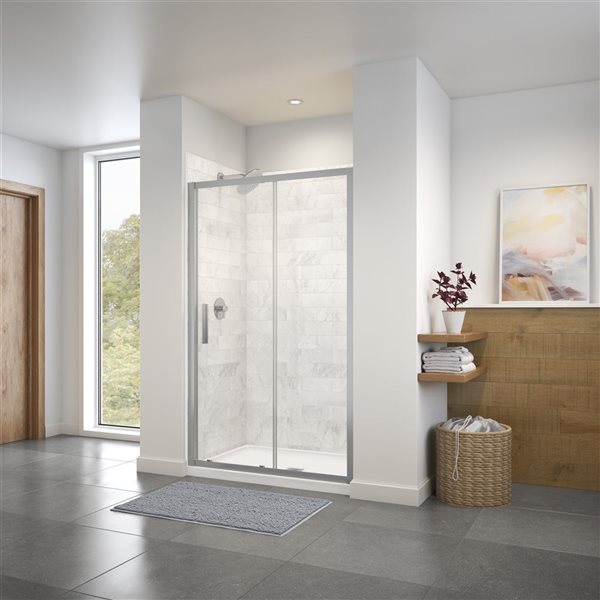 MAAX Connect 45-in to 46.5-in W x 72-in H Sliding Shower Door in Chrome with Clear Glass