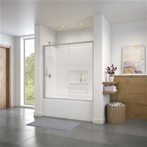 MAAX Connect 57-in to 58.5-in W x 57-in H Sliding Bathtub Door in Chrome and Clear Glass