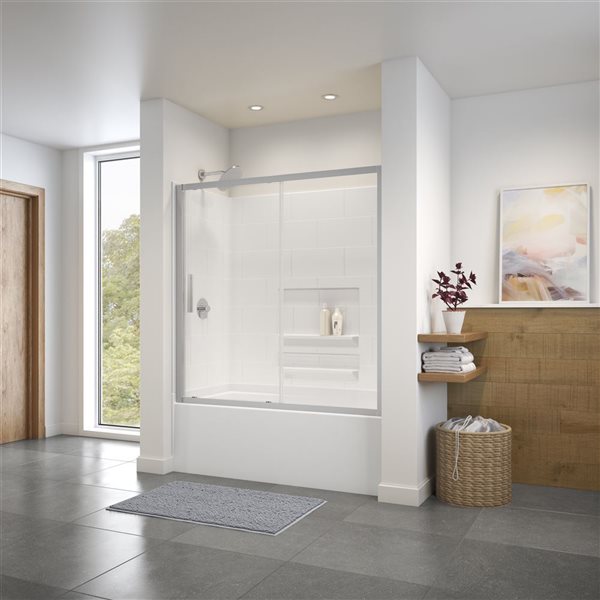 MAAX Connect 55.5-in to 57-in W x 57-in H Sliding Bathtub Door in Chrome and Clear Glass