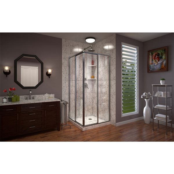 Cornerview 40 1/2 x 40 1/2 x 72 Framed Sliding Shower Enclosure in Brushed Nickel