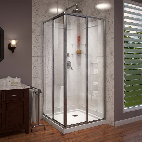 Square Corner Shower Kit Dl 6150 04, 3 Panel Sliding Shower Door Lowe S
