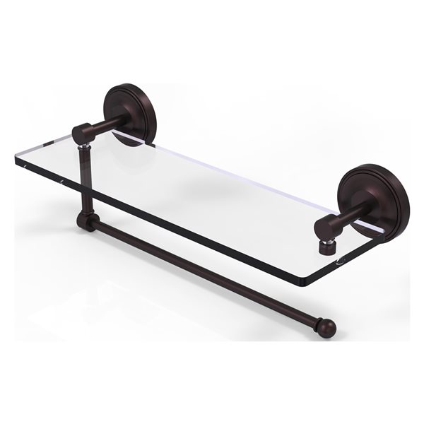 Allied Brass 16in Metal Wall Mounted Antique Bronze Paper Towel Holder with Glass Shelf RONA