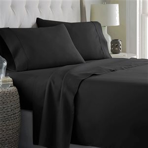 Draps Marina Decoration noir pour lit à une place en mélange de coton, 3 mcx