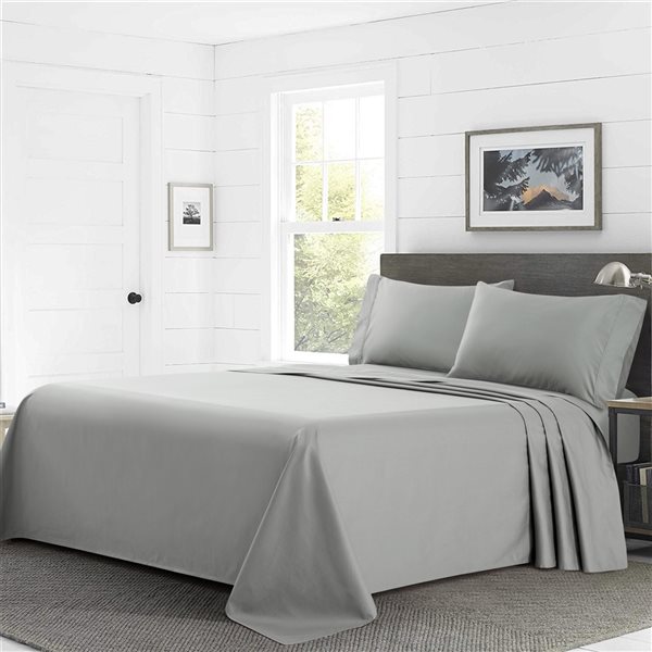Marina Decoration Queen Silver Cotton Bed Sheets - 4-Piece