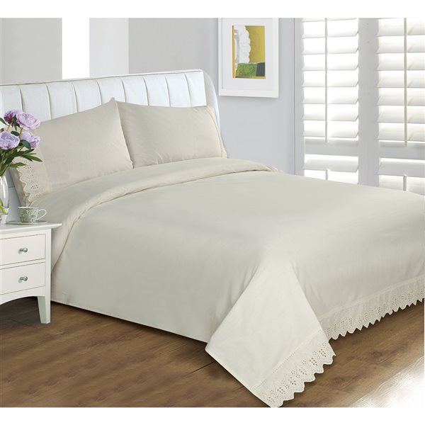 Ensemble de housse de couette Homefabrics crème pour grand lit, 3 mcx