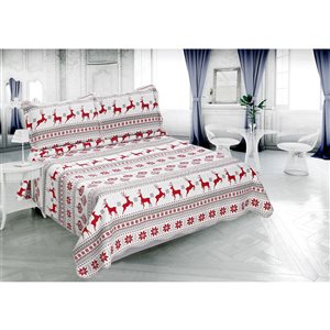 Marina Decoration Red, Grey and Silver Christmas Twin Quilt Set - 2-Piece