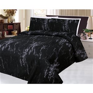 Marina Decoration Full Black Marble Polyester Bed Sheets - 6-Piece