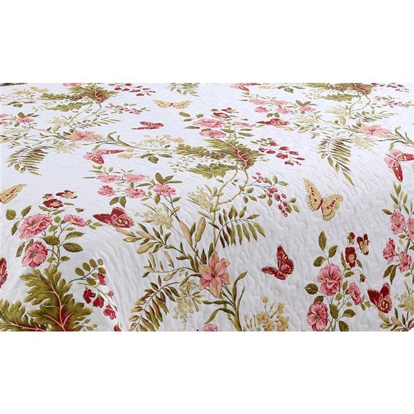 Marina Decoration Red, Pink, Gold and Yellow Floral King Quilt Set - 3-Piece