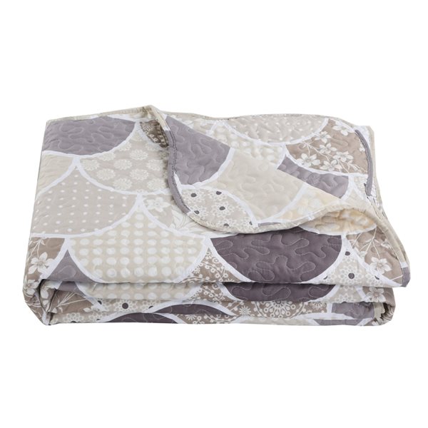 Marina Decoration Grey, Silver, Taupe and Cream Geometric King Quilt Set - 3-Piece