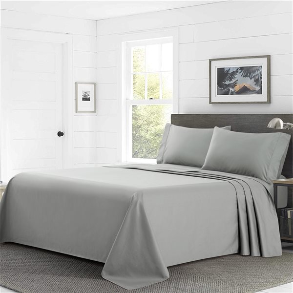 Marina Decoration Full Silver Cotton Bed Sheets - 4-Piece