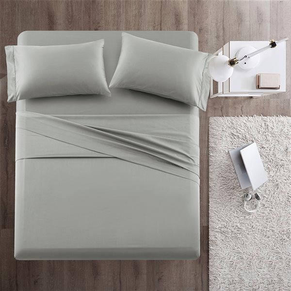 Marina Decoration Full Silver Cotton Bed Sheets - 4-Piece