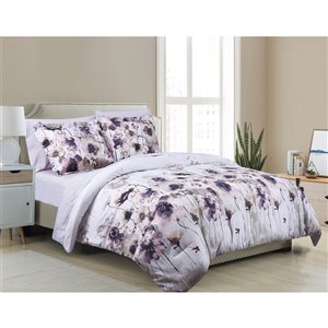 Marina Decoration Purple and White Floral Full Comforter Set - 7-Piece