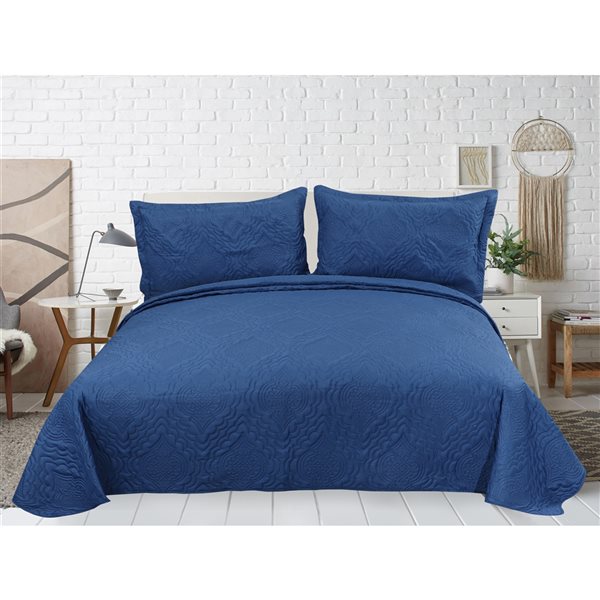 Marina Decoration Navy Blue Full/Queen Quilt Set - 3-Piece