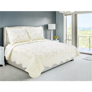 Marina Decoration Cream Floral California King Quilt Set - 3-Piece