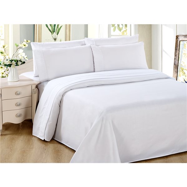Marina Decoration King White Polyester Bed Sheets - 6-Piece