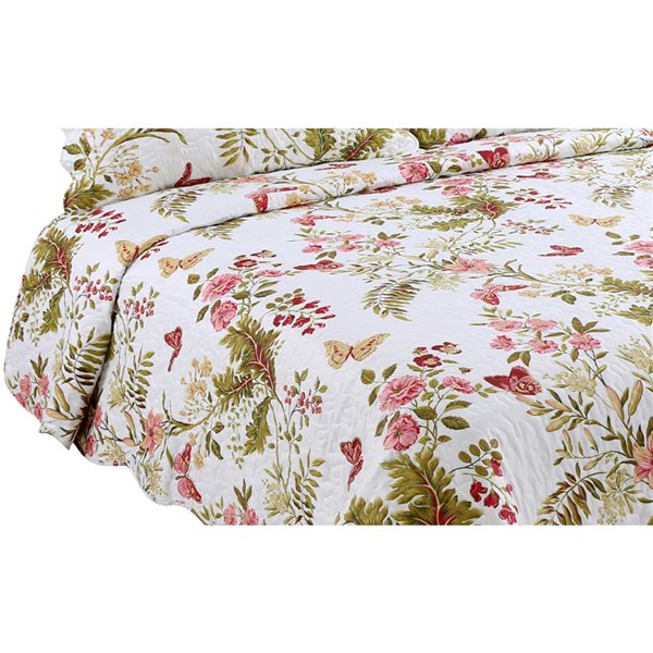 Marina Decoration Red, Pink, Gold and Yellow Floral Full/Queen Quilt Set - 3-Piece