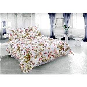 Marina Decoration Red, Pink, Gold and Yellow Floral Full/Queen Quilt Set - 3-Piece