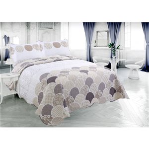 Marina Decoration Grey, Silver, Taupe and Cream Geometric Full/Queen Quilt Set - 3-Piece