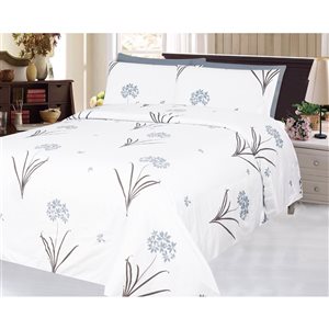 Marina Decoration Full White and Grey Polyester Bed Sheets - 6-Piece