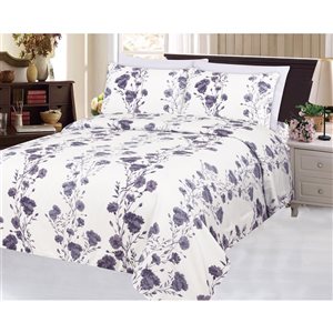 Marina Decoration Twin Purple and White Polyester Bed Sheets - 4-Piece