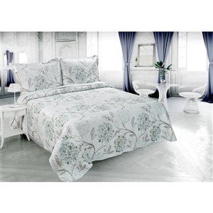 Marina Decoration Blue and White Floral King Quilt Set - 3-Piece