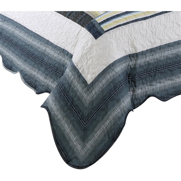 Marina Decoration Navy Blue, Taupe and Yellow Plaid King Quilt Set - 3-Piece