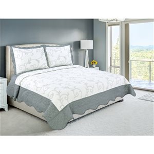 Marina Decoration Silver Floral Full/Queen Quilt Set - 3-Piece
