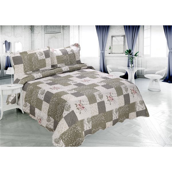 Ensemble de courtepointe florale Marina Decoration taupe et crème pour lit à une place, 2 mcx