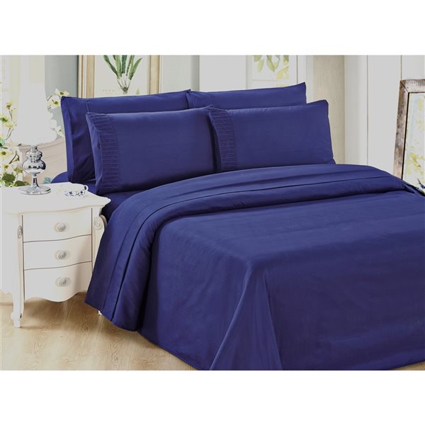 Draps Marina Decoration bleu marine pour grand lit en polyester, 6 mcx