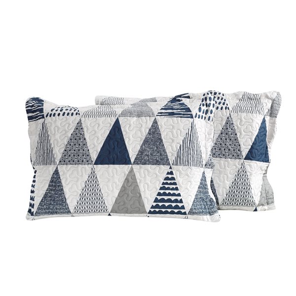 Marina Decoration Navy Blue, Grey and Silver Geometric Twin Quilt Set - 2-Piece