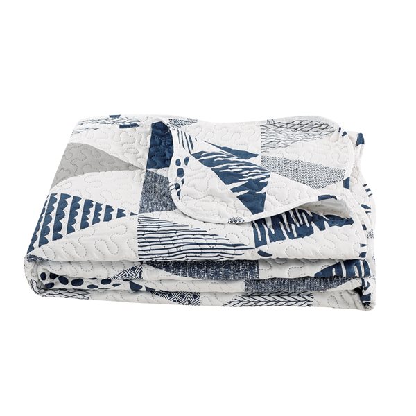 Marina Decoration Navy Blue, Grey and Silver Geometric Twin Quilt Set - 2-Piece