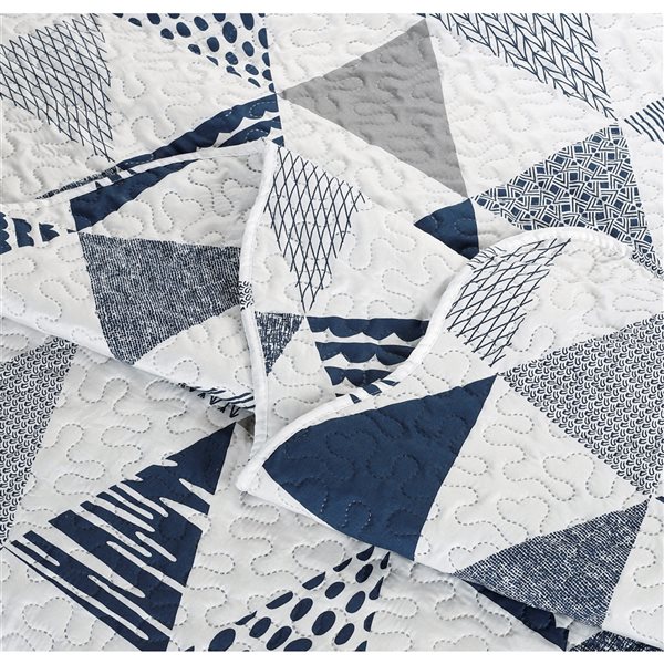 Marina Decoration Navy Blue, Grey and Silver Geometric Twin Quilt Set - 2-Piece