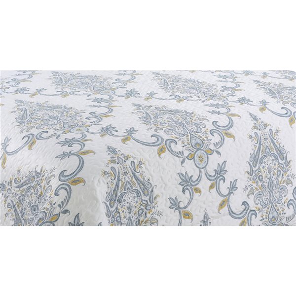 Marina Decoration Blue and Grey Damask King Quilt Set - 3-Piece