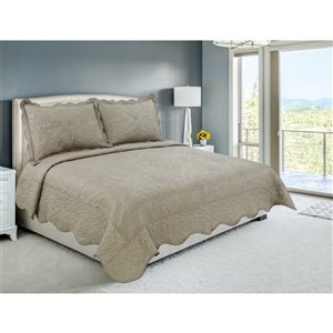 Ensemble de courtepointe florale Marina Decoration taupe pour très grand lit californien, 3 mcx