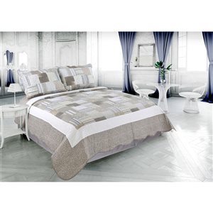 Marina Decoration Taupe and White Plaid King Quilt Set - 3-Piece