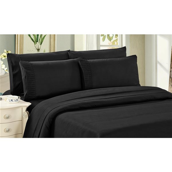 Marina Decoration King Black Polyester Bed Sheets - 6-Piece
