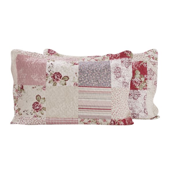 Marina Decoration Red and Pink Floral Plaid Twin Quilt Set - 2-Piece