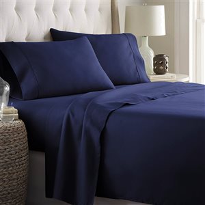 Draps Marina Decoration bleu marine pour lit à deux places en mélange de coton, 4 mcx