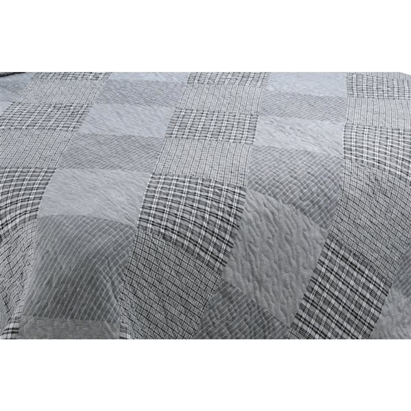 Marina Decoration Grey and Silver Checked King Quilt Set - 3-Piece