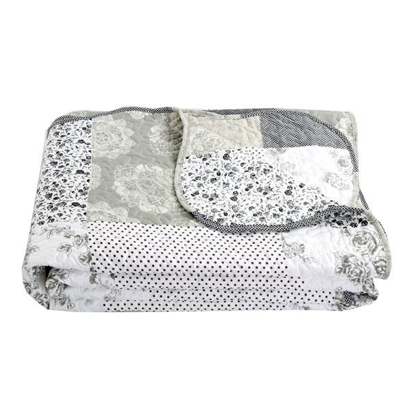Marina Decoration Grey, Silver and Taupe Floral King Quilt Set - 3-Piece