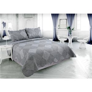 Marina Decoration Grey and Silver Checked Full/Queen Quilt Set - 3-Piece
