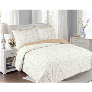 Marina Decoration Gold and White Floral Full/Queen Quilt Set - 3-Piece