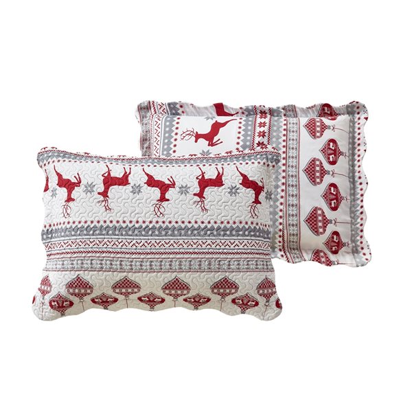 Marina Decoration Red, Grey and Silver Christmas King Quilt Set - 3-Piece